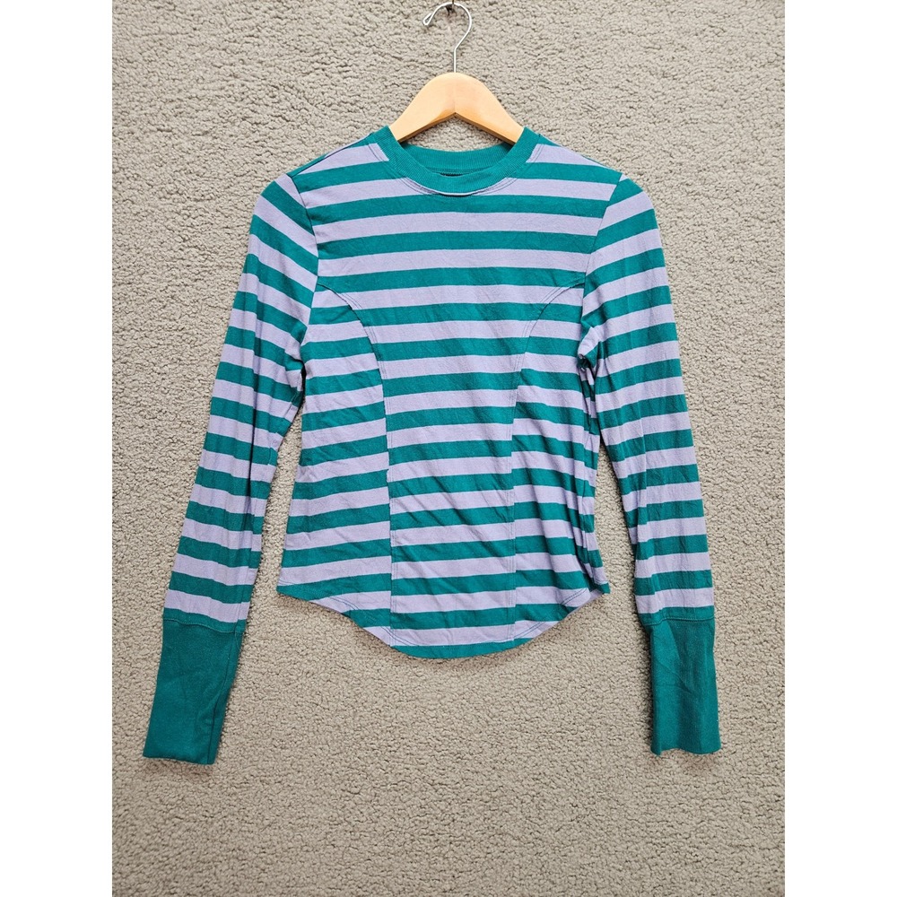 Maeve Anthropologie Striped Long Sleeve Top Size S Teal Purple Indie Grunge